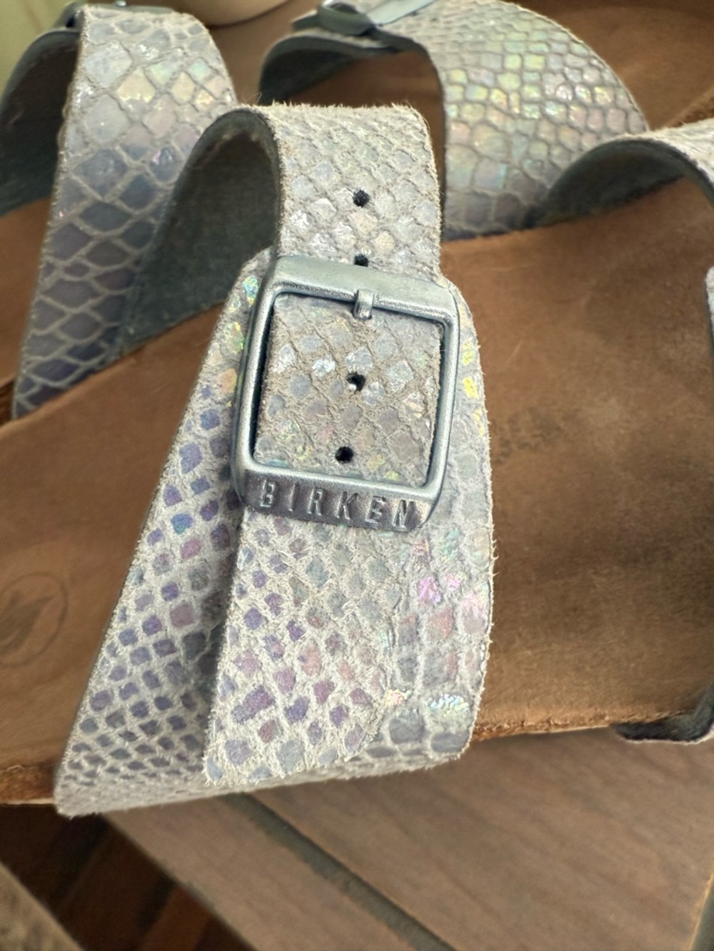 Birkenstock Arizona Two-Strap Sandal in Light Blue Snake-Print - Picture 3 of 4